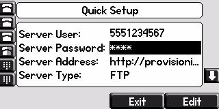 6. Using the keypad keys, enter 1234. 7. Press the Ok soft key. The password is now hidden. Entering the Server Address The default for data entry of the server address field is lower case (a) mode.