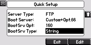 To set up your phone: 1. Press the QSetup soft key. The Quick Setup screen appears. This example screen shows the factory default values.