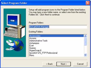 E. A dialog will ask you to choose the program group folder in which to