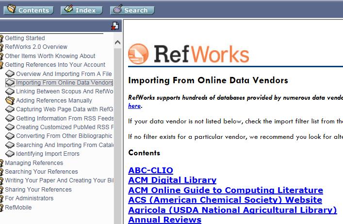 3.7 Importing from other databases RefWorks provide examples for importing results from many major databases.