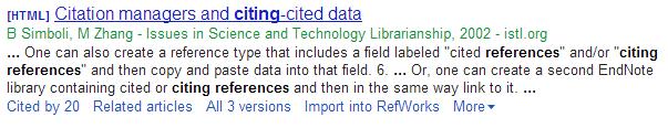 3.3 Importing records from Google Scholar 1. In a separate browser window (keep RefWorks open in a different window or tab), go to Google Scholar. 2.