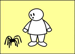 exaggerated, for example when a character gets a sudden scare and jumps up in the air with fright. In the above example Mister Moonface is startled by a spider. His reaction is to jump with fright.