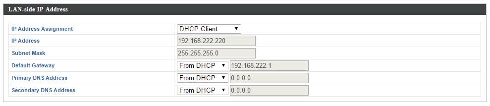 Primary DNS Address Secondary DNS Address User-Defined to enter a gateway manually. For static IP users, the default value is blank.