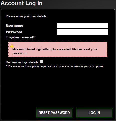 Getting Started 3.2.1 MAXIMUM FAILED LOGIN ATTEMPTS EXCEEDED If the user s password is entered incorrectly three times, the account is locked and the password must be reset.