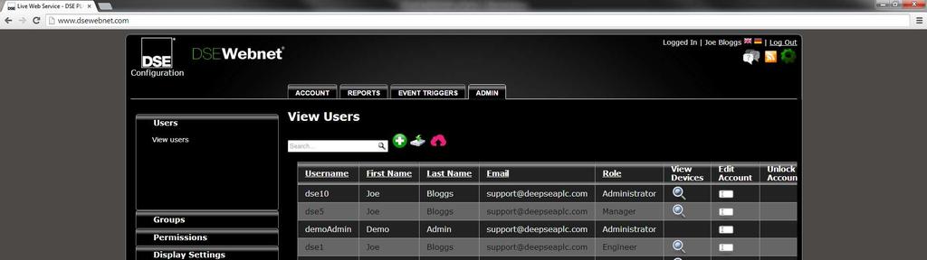 4.3.4 ADMIN 4.3.4.1 USER The DSEWebNet allows the organisation administrator to manage the organisation user accounts.