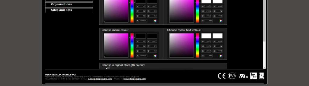 4.3.4.4.3 COLOURS Individual RGB & HSB colour values. Click and drag the circle to change the hue of the base colour. Hexadecimal RGB colour value. Click and drag the arrows to change the base colour.