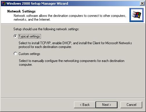 Using Setup Manager to Create Answer Files 53 FIGURE 2.11 The Network Settings dialog box FIGURE 2.12 The Time Zone dialog box 9.
