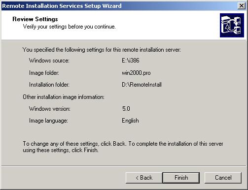 66 Chapter 2 Automating the Windows 2000 Installation 8. The Review Settings dialog box appears, as shown in Figure 2.25. This dialog box allows you to confirm your installation choices.