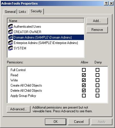 84 Chapter 2 Automating the Windows 2000 Installation Filtering the Group Policy Object After you ve created the GPO, you need to filter it so that only authorized users will be able to install the