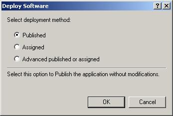 86 Chapter 2 Automating the Windows 2000 Installation 3. The Deploy Software dialog box appears, as shown in Figure 2.41. Specify the deployment method.
