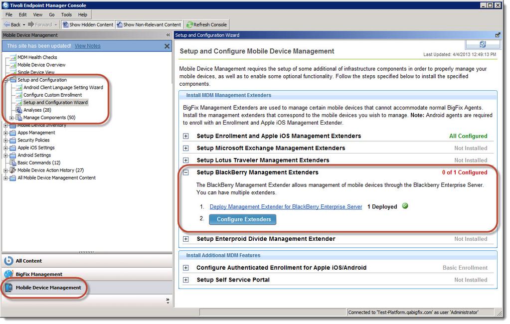 a. With the Fixlet Task displayed, select Take Action. b. Select the first option, Click here to deploy... c. Select the computer that you want to deploy the extender to and press OK. d. Wait for the task to complete, which might take several minutes.