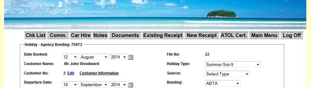 Additional booking functionality Via the buttons at the top of the screen.