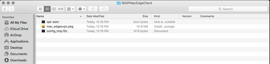 The Install BIG-IP Edge Client package opens and displays