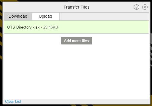 3. Click on the Upload tab in the Transfer Files panel. Figure 65 4.