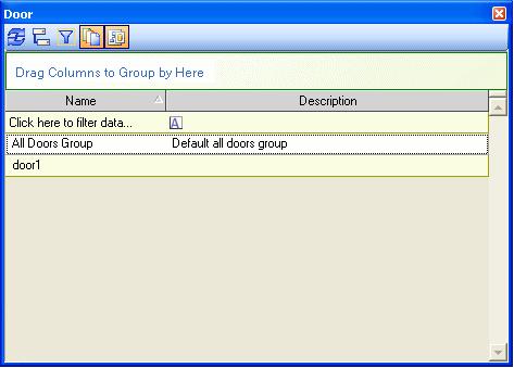 Clearance Editor 2. Click Add and a new row appears in the Doors and Door Groups table. 3. Click in the Door Name field and click to select the Door or Door Group to add. The Door dialog box appears.