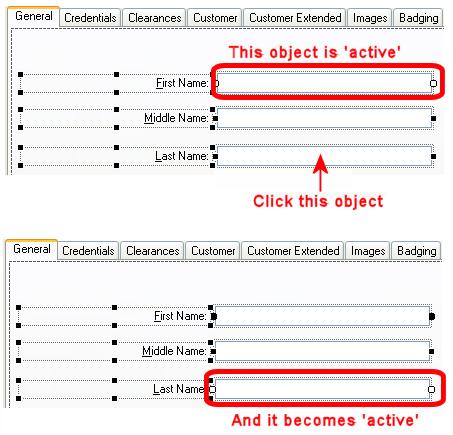 Personnel View Layout Designer Tab Figure 41: Selection Handles When you select multiple objects, the first object selected has white handles and is the active object if you choose to align the