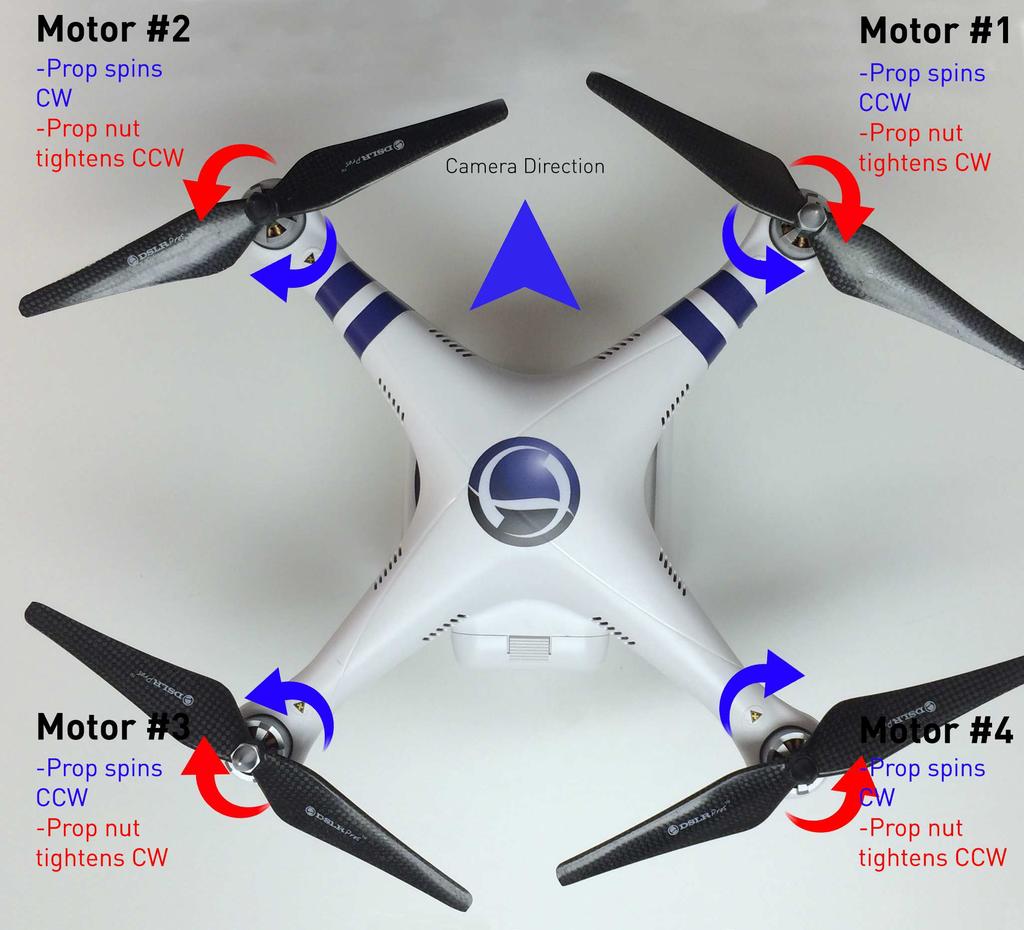 Correct propeller installation is necessary for proper flight. Additional information can be found in the DJI User Manual. Propeller guards are to be used for indoor situations only.