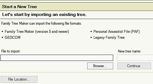 names and birthdates of known individuals to begin a new tree file.