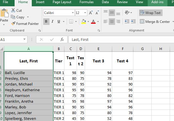 Choose Font style: Bold Size: 12 OK When you look at the Excel sheet, you will notice the top of the sheet looks like this: Using one of the techniques we used earlier to adjust column size, adjust