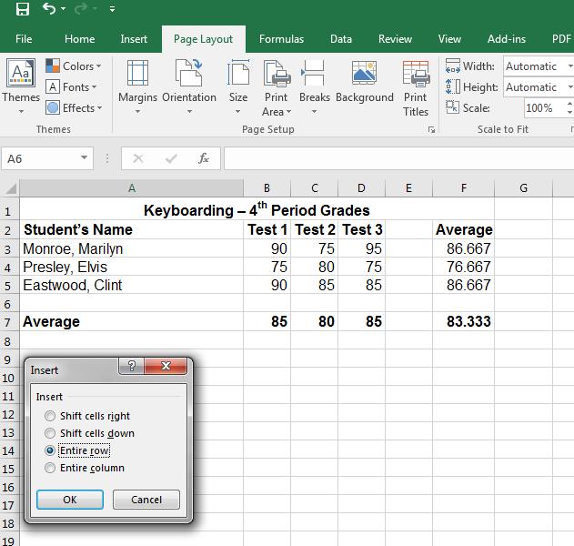 Adding Rows & Columns 9 Click on row 6 to highlight the entire row 10 Right click on top and choose insert or insert rows from pop up menu.