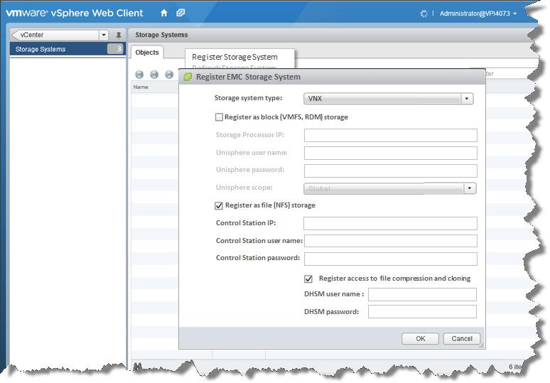Using VSI to Access and Manage Storage The Register EMC Storage System window appears, as shown in Figure 18. Figure 18 Registering a VNX storage system 3.