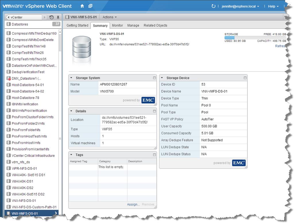 Managing VNX Storage Systems Using VSI Viewing VNX storage properties You can view the properties for VNX storage objects, including datastores, virtual machines, and RDM volumes.
