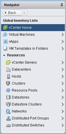 Main Workspace The vsphere Web Client displays the home screen, solutions and applications, and information about the virtual infrastructure in the main workspace.