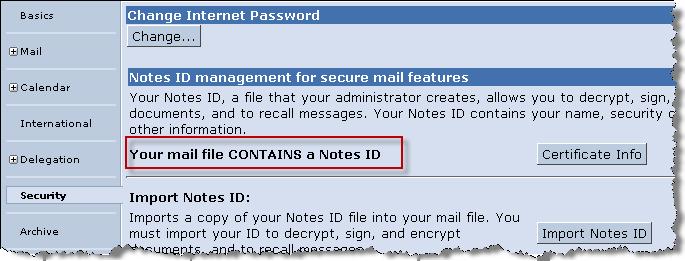 The inotes application imports the file, and reports that your mail file does contain a Notes ID: 6.