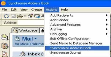2. Select Actions > Synchronize Address Book from the main menu. Lotus Notes will compare the contacts stored inside your names.
