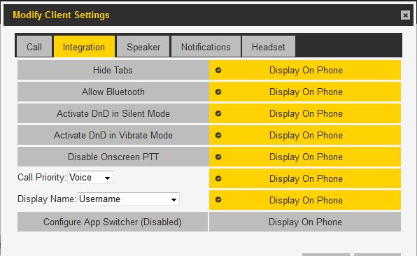 PTT PRO ADMIN PORTAL Integration Tab Configuration Bluetooth On/Off DnD Silent Mode Control DnD