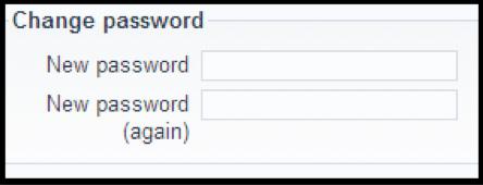 To reset your password, enter your new password twice in the Change password section. Once you are satisfied with your changes, click the Update profile button at the bottom of the page.
