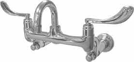 P0 Sink Fitting With Gooseneck, WM P0 Specification: Commercial grade wall mount sink fitting complete with rigid gooseneck spout featuring colour indexed -/" metal blade handles, Dial-ese cartridges