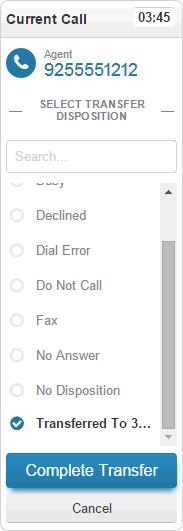Processing Calls Transferring Calls 1 Optionally, to limit the time to allow for the other agent to answer the transferred call, modify the default time-out.