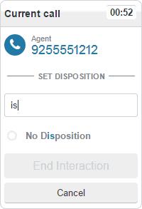 Processing Calls Ending Calls More than five dispositions: The cursor is in the search field, and the first disposition in the list is selected.