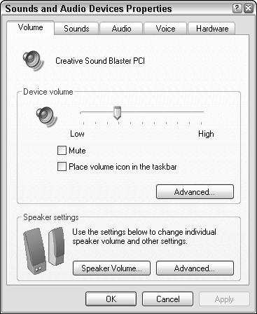 To do this, check the box next to the Place Volume icon in the taskbar. This results in a Speaker icon appearing. Figure 7-3: The Volume Control dialog box. 8.
