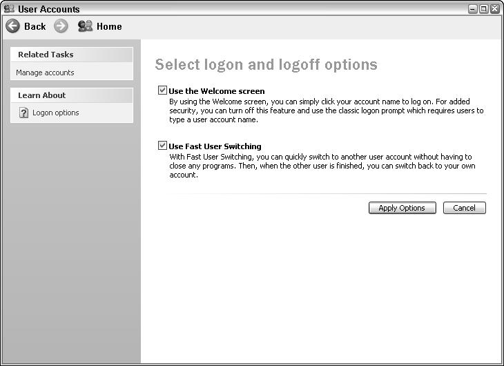 Figure 4-3: The Log Off dialog box with fast switching turned on.