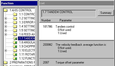 Function Tree The function of CNC is displayed in the tree. Icon This function has related parameters.