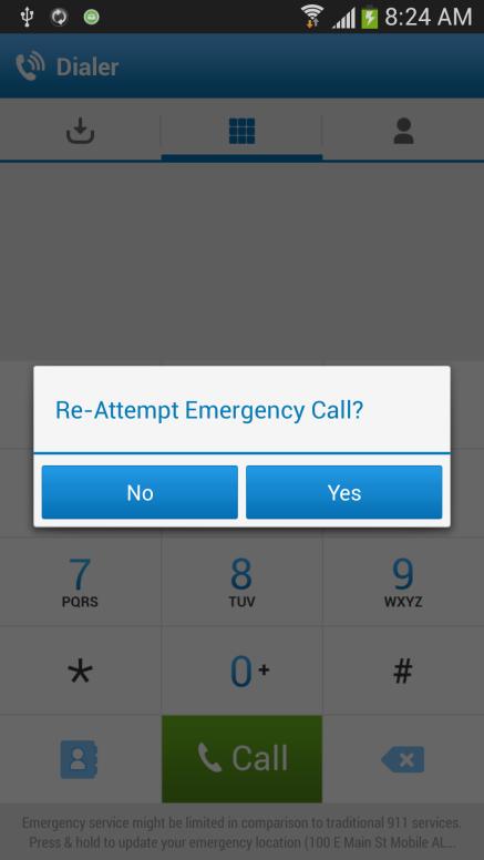 3. If the call fails to go through for any reason (such as inadequate cellular service), AT&T Toggle Voice automatically prompts you to re-attempt the call using the VoIP network (note - (depending