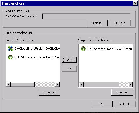 The Trusted Root CA certificates act as a final point for certificate path building. All certificate paths (i.e. for validating received OCSP responses) must end with a certificate of a Trusted Root CA if OCSP responses are being validated.