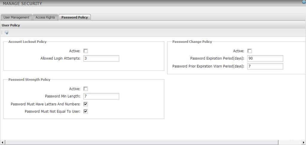 VMware vcenter Operations Enterprise Installation and Administration Guide To set the password policies 1 From the Admin menu, select Security. The Manage Security page appears.