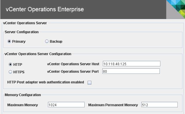 VMware vcenter Operations Enterprise Installation and Administration Guide Advanced vcenter Operations Enterprise Configuration If you choose to perform an advanced configuration on the Configuration