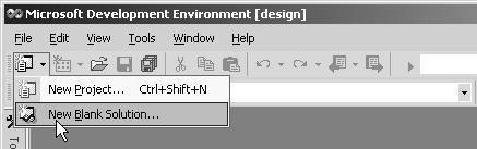 Menu Bar and Toolbar Menu Bar and Toolbar Toolbar icon (indicates a command to create a new project) Toolbar Down arrow indicates additional commands Tooltip Fig. 6 Visual Studio.