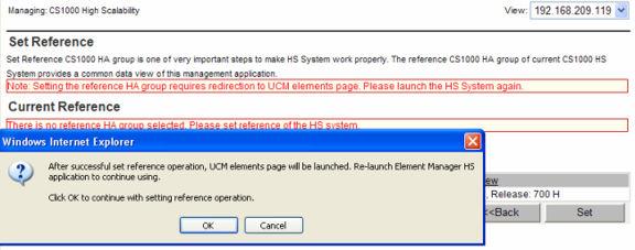 Configure and manage the Communication Server 1000 High Scalability System Figure 12: Leaving EM HS application and launching UCM elements page confirmation box 6.