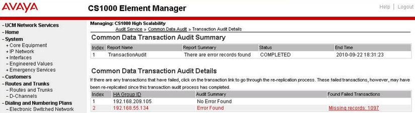 Only the HA Groups, for which errors exist, appear in red text. For an HA Group with errors, in the Audit Summary column, a message states Error found.