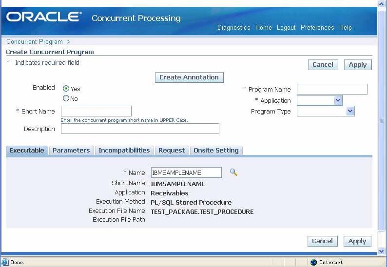 After running the test in the WebSphere Integration Developer integration test client, verify that the concurrent program has been created in Oracle E-Business Suite. Procedure 1.