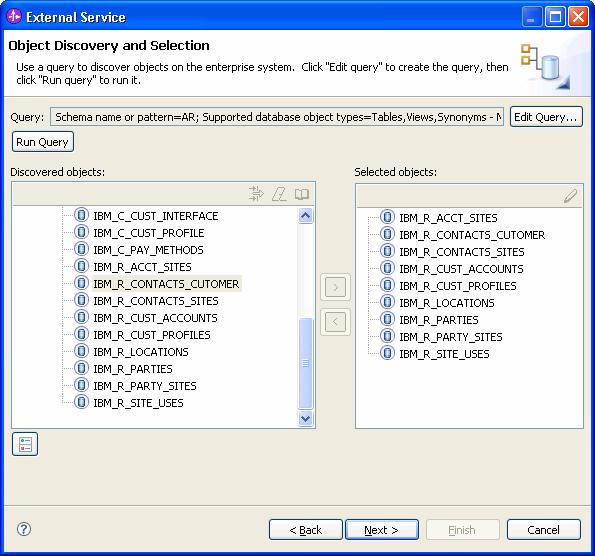 Configuring the selected objects After you have selected database objects and added their primary key, you can specify operations and other properties that apply to the selected business objects.