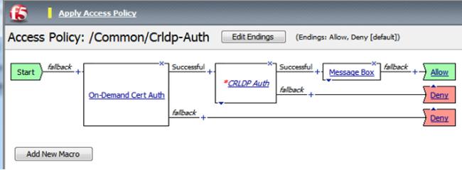 BIG-IP Access Policy Manager Authentication Configuration Guide 8. Click Save. The properties screen closes. 9. Configure the appropriate endings on the branches. 10.