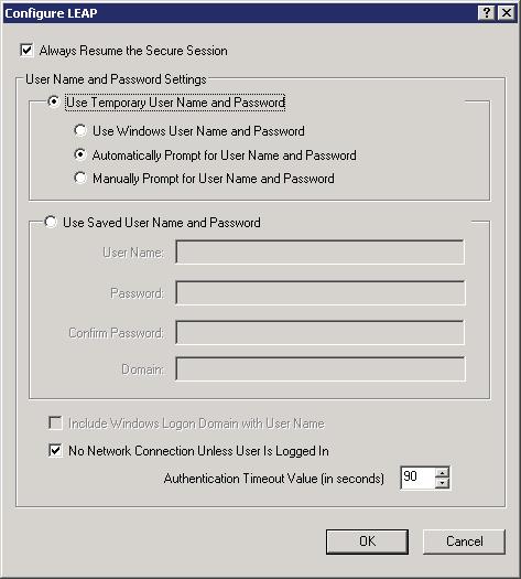 LEAP Configuration Options What security benefits are there to always prompt for