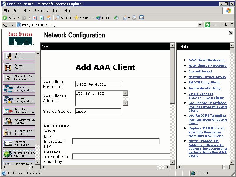 ACS AAA Client Configuration You should now be able to see the