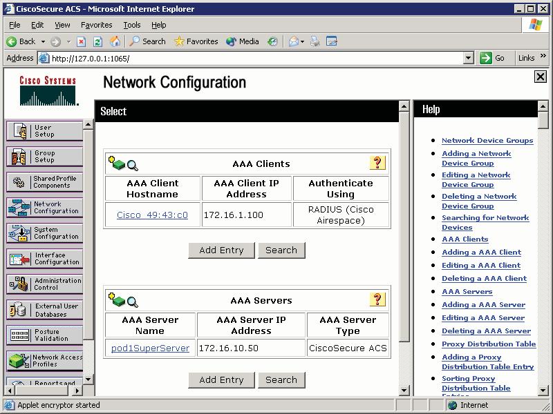 ACS Network Configuration Page, with Changes Applied On the left
